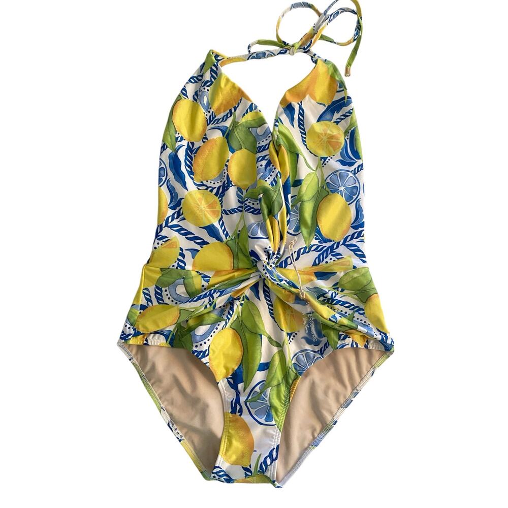 New Watercolors By Kenny Flowers Womens Size XL Lemon Print One Piece Swimsuit
